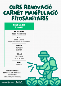 ONDARA OFEREIX CURSOS DE RENOVACIÓ DEL CARNET DE MANIPULADOR DE PRODUCTES FITOSANITARIS EN L’ESPAI CATALÀ, EL 9 D'ABRIL  I 8 DE MAIG 2025