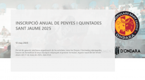 FINS AL 31 DE MAIG ES POT REALITZAR LA INSCRIPCIÓ ANUAL DE PENYES I QUINTADES SANT JAUME 2025
