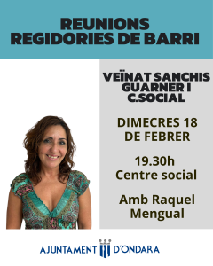 EL VEÏNAT DEL BARRI SANCHIS GUARNER TORNA A REUNIR-SE ESTE DIMECRES 18 DE FEBRER A LES19:30 H AL CENTRE SOCIAL D’ONDARA