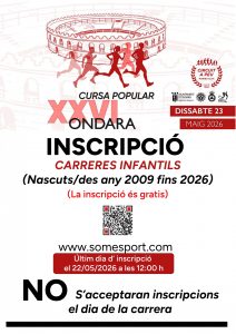 📢 INFORMACIÓ INSCRIPCIONS CATEGORIES INFANTILS – XXVI CURSA POPULAR D’ONDARA