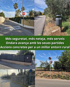 ONDARA AVANÇA EN LA MILLORA DE LES PARTIDES RURALS AMB NOVES MESURES DE SEGURETAT, NETEJA I SERVEIS