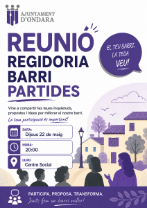L’AJUNTAMENT D’ONDARA CONVOCA LA REUNIÓ DE LES PARTIDES RURALS EL DIVENDRES 22 DE MAIG
