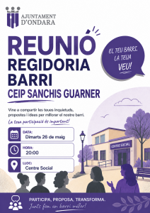 L’AJUNTAMENT D’ONDARA CONVOCA LA REUNIÓ DE BARRI DEL CEIP SANCHIS GUARNER PER A TANCAR LA RONDA PARTICIPATIVA DEL MES DE MAIG
