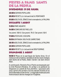 PAMIS ENCETA AQUEST DIVENDRES LES FESTES DELS SANTS DE LA PEDRA 2026 AMB MÚSICA, TRADICIÓ I ACTIVITATS PER A TOTES LES EDATS