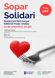 L'AJUNTAMENT D'ONDARA COL·LABORA AMB EL SOPAR SOLIDARI DE LA JUNTA LOCAL DE L'AECC, QUE SE CELEBRARÀ EL 12 DE SETEMBRE