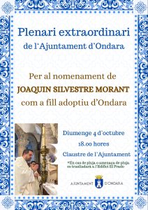 ONDARA CELEBRARÀ AQUEST DIUMENGE EL PLE EXTRAORDINARI PER A CONCEDIR EL TÍTOL DE FILL ADOPTIU A XIMO SILVESTRE MORANT